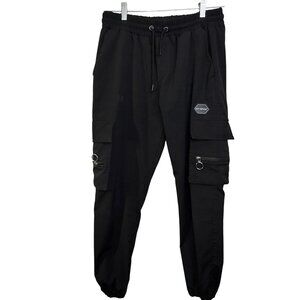 Off-White Black Cargo Joggers XL Stretch Waist Cotton Menswear
